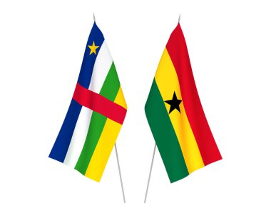 Beyaz arka planda Gana ve Orta Afrika Cumhuriyeti 'nin ulusal kumaş bayrakları izole edildi. 3d resimleme.