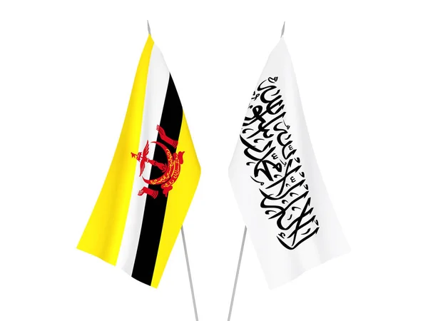 Национальные Тканевые Флаги Талибана Брунея Изолированы Белом Фоне Трехмерная Иллюстрация — стоковое фото