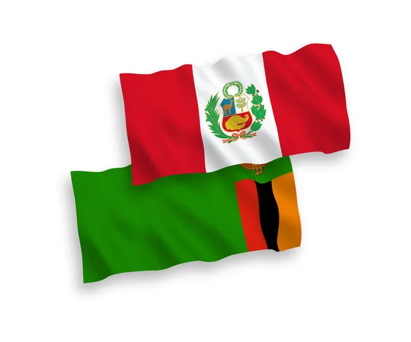 Banderas Nacionales Ondas Vectoriales Zambia Perú Aisladas Sobre Fondo Blanco — Vector de stock