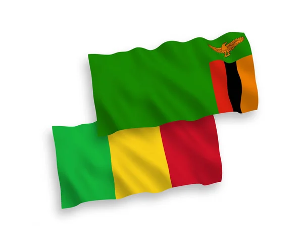 Bandeiras Tecido Vetorial Nacional República Zâmbia Mali Isoladas Fundo Branco — Vetor de Stock