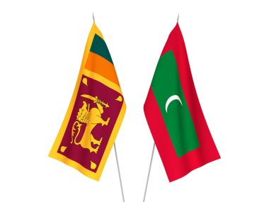 Beyaz arka planda Maldivler 'in ulusal kumaş bayrakları ve Sri Lanka Demokratik Sosyalist Cumhuriyeti izole edildi. 3d resimleme.