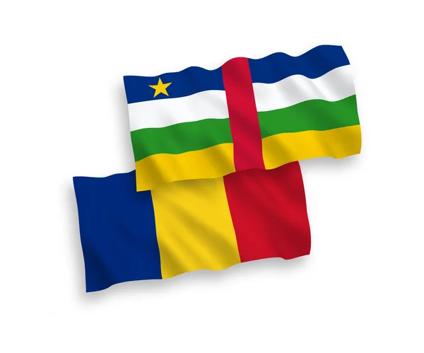 Drapeaux de la Roumanie et de la République centrafricaine sur fond blanc — Image vectorielle