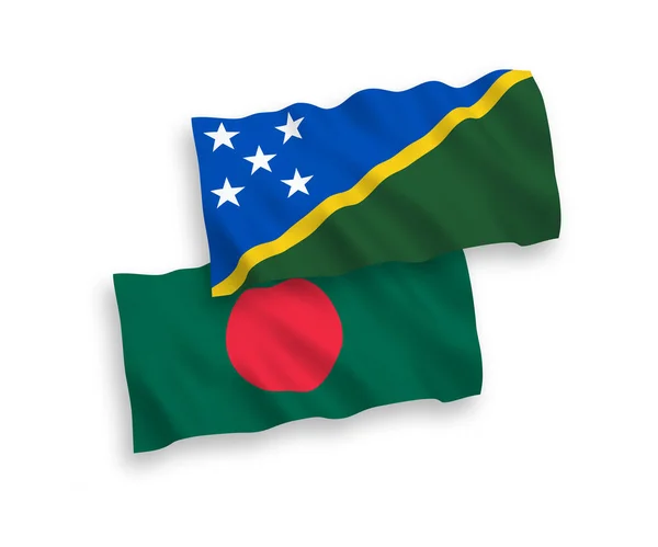 Bandeiras das Ilhas Salomão e Bangladesh sobre fundo branco — Vetor de Stock
