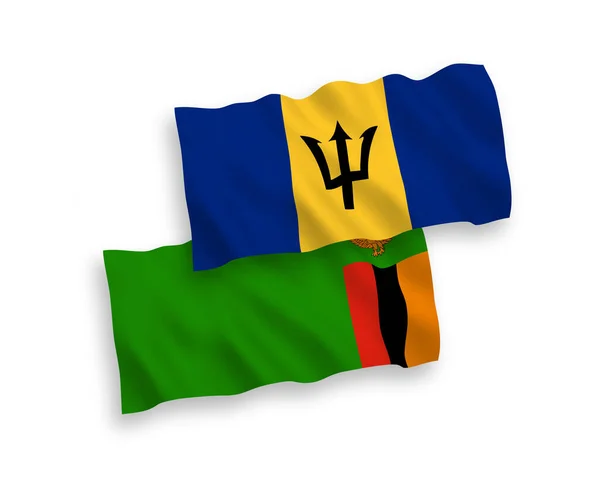 具有白色背景的赞比亚共和国和巴巴多斯国旗 — 图库矢量图片
