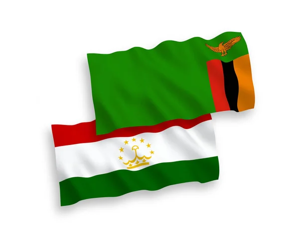 Banderas de la República de Zambia y Tayikistán sobre fondo blanco — Vector de stock