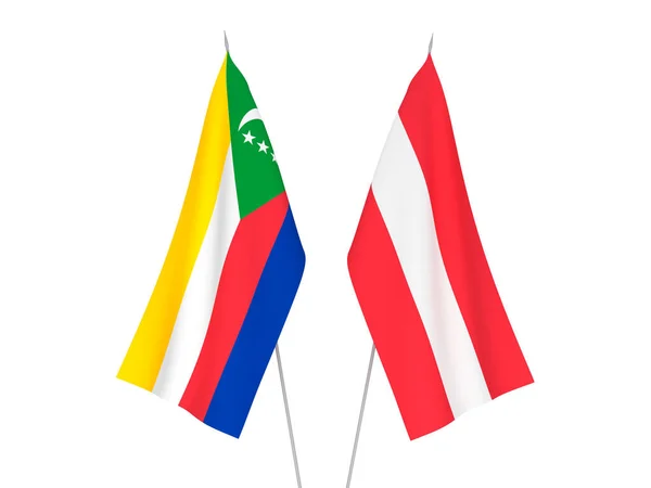 Bandeiras da União das Comores e da Áustria — Fotografia de Stock