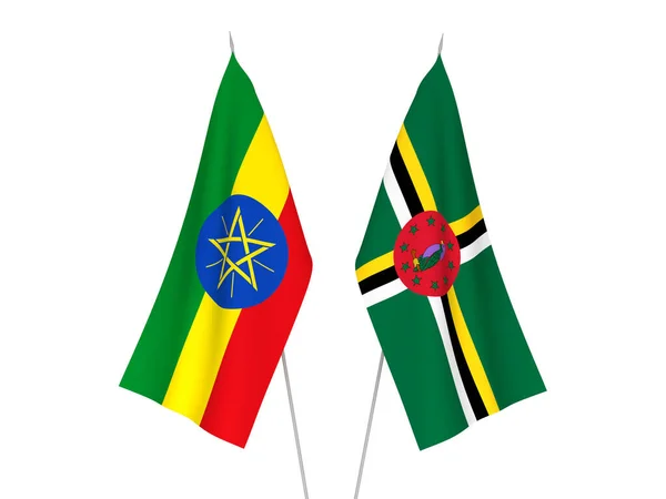 Banderas Nacionales Tela Etiopía Dominica Aisladas Sobre Fondo Blanco Ilustración — Foto de Stock