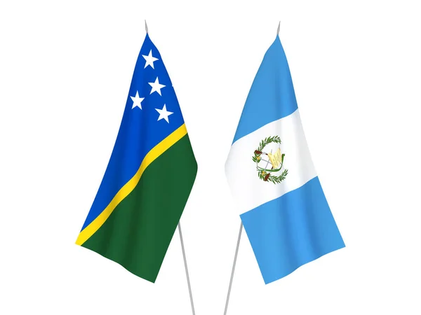 所罗门群岛和危地马拉共和国的国旗以白色背景隔开 3D渲染说明 — 图库照片