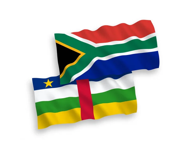 中央アフリカ共和国と南アフリカ共和国の国家ベクトルファブリック波旗は 白い背景に隔離されています — ストックベクタ