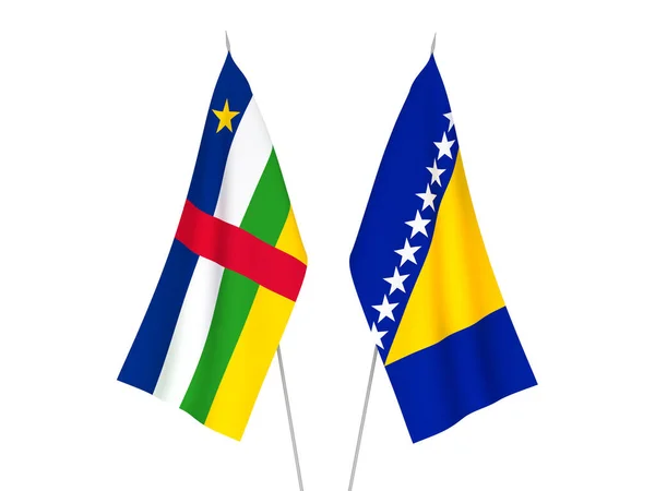 Národní Textilní Vlajky Bosny Hercegoviny Středoafrické Republiky Izolované Bílém Pozadí — Stock fotografie