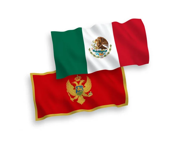 Nemzeti Vektor Szövet Hullám Zászlók Mexikó Montenegró Elszigetelt Fehér Alapon — Stock Vector