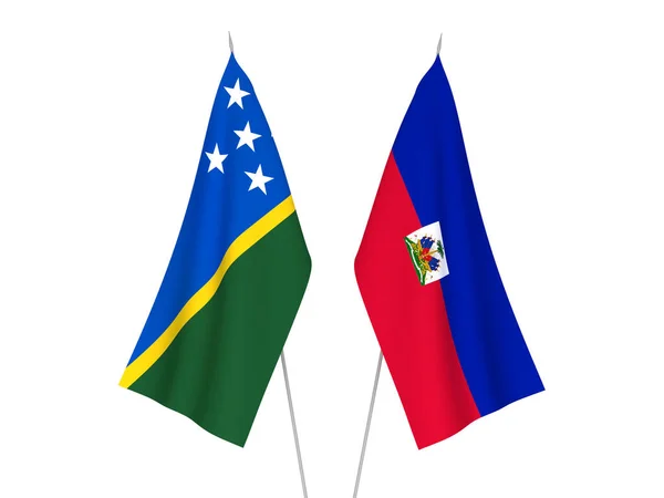 Nationale Stoffen Vlaggen Van Salomonseilanden Republiek Haïti Geïsoleerd Witte Achtergrond — Stockfoto