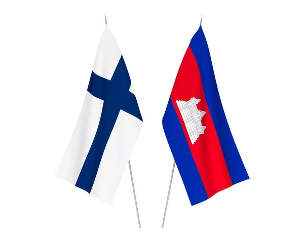 Banderas Nacionales Tela Del Reino Camboya Finlandia Aisladas Sobre Fondo —  Fotos de Stock