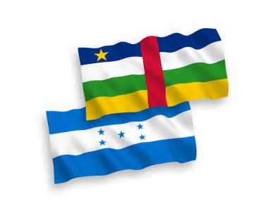 Beyaz arka planda Orta Afrika Cumhuriyeti ve Honduras 'ın ulusal taşıyıcı kumaş bayrakları izole edildi. 1 'e 2 oranında.