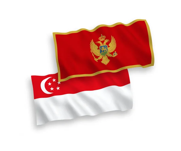 Banderas Nacionales Ondas Vectoriales Montenegro Singapur Aisladas Sobre Fondo Blanco — Archivo Imágenes Vectoriales