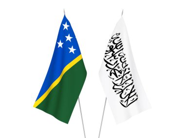 Solomon Adaları 'nın ulusal kumaş bayrakları ve Taliban beyaz arka planda izole edildi. 3d resimleme.