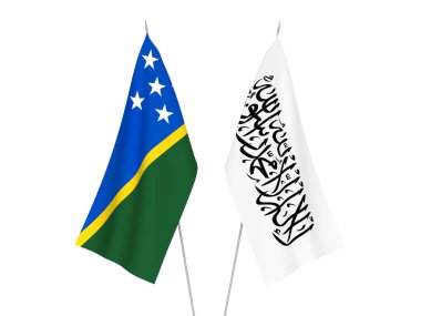 Solomon Adaları 'nın ulusal kumaş bayrakları ve Taliban beyaz arka planda izole edildi. 3d resimleme.