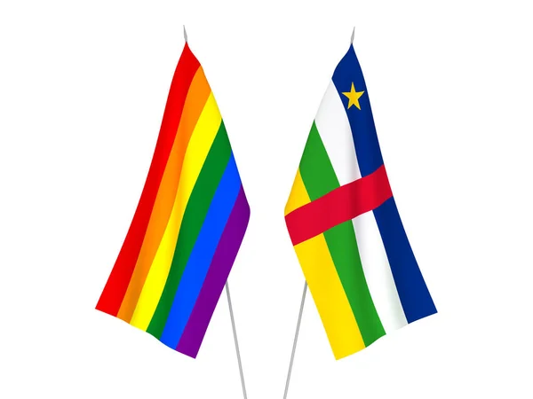 Εθνικές Σημαίες Ύφασμα Του Rainbow Gay Υπερηφάνεια Και Την Κεντροαφρικανική — Φωτογραφία Αρχείου