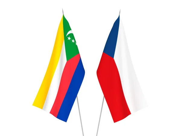コモロ連邦とチェコ共和国の国旗は白地に隔離されている 3Dレンダリング図 — ストック写真
