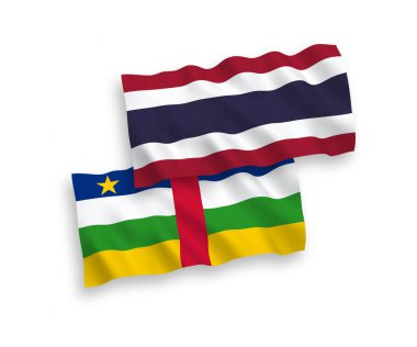 Beyaz arka planda Orta Afrika Cumhuriyeti ve Tayland 'ın ulusal taşıyıcı kumaş bayrakları izole edildi. 1 'e 2 oranında.