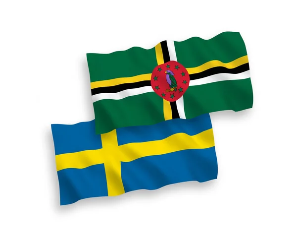 Bandiere Nazionali Tessuto Vettoriale Svezia Dominica Isolate Sfondo Bianco Proporzione — Vettoriale Stock