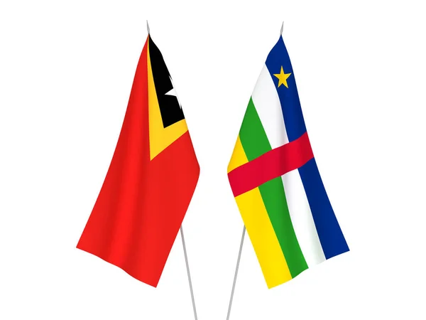 National Fabric Flags East Timor Central African Republic Isolated White — Stock Photo, Image