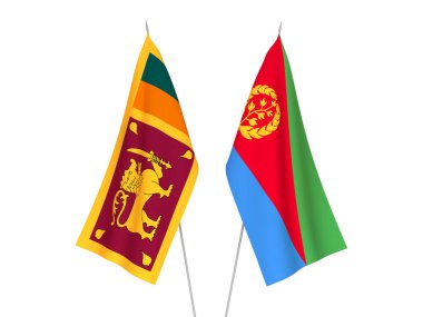 Beyaz arka planda Sri Lanka Demokratik Sosyalist Cumhuriyeti ve Eritre 'nin ulusal kumaş bayrakları izole edildi. 3d resimleme.
