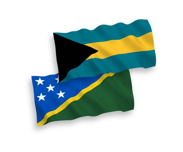 所罗门群岛和巴哈马联邦的国家病媒织物波条旗在白色背景下隔离 1比2的比例 — 图库矢量图片