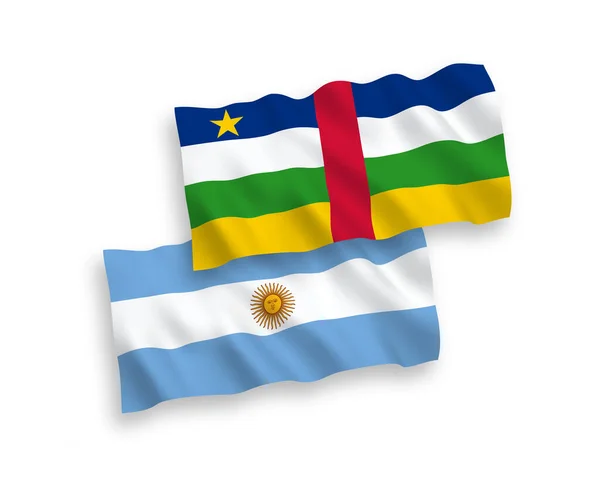 中非共和国和阿根廷的国家病媒织物波条旗在白色背景下隔离 1比2的比例 — 图库矢量图片