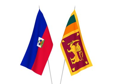 Beyaz arka planda Demokratik Sri Lanka Sosyalist Cumhuriyeti ve Haiti Cumhuriyeti bayrakları izole edildi. 3d resimleme.