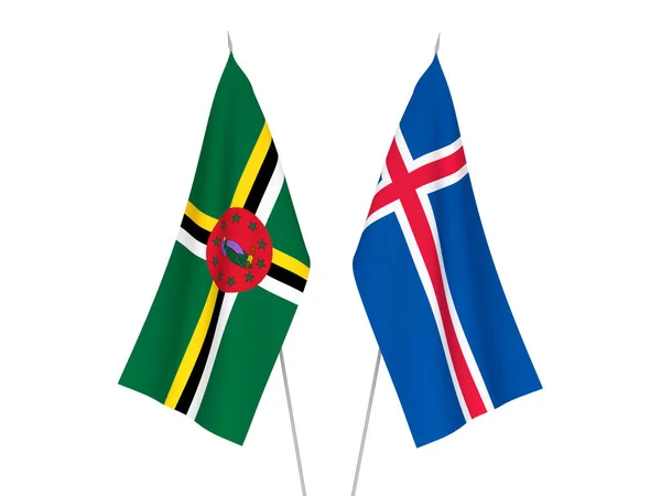 Bandeiras Tecido Nacional Islândia Dominica Isolado Fundo Branco Ilustração Renderização — Fotografia de Stock