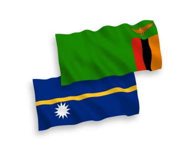 Beyaz arkaplanda Zambiya Cumhuriyeti ve Nauru Cumhuriyeti bayrakları