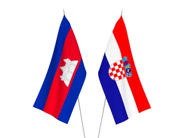 Bandeiras da Croácia e do Reino do Camboja — Fotografia de Stock