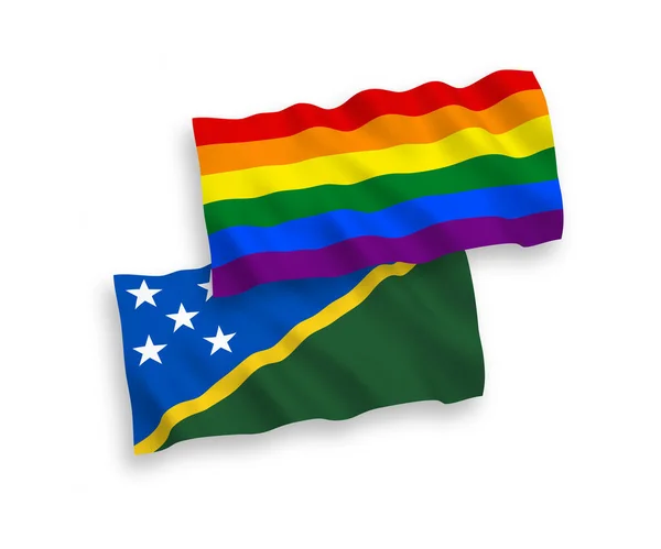 Zászló Salamon-szigetek és szivárvány meleg büszkeség fehér alapon — Stock Vector