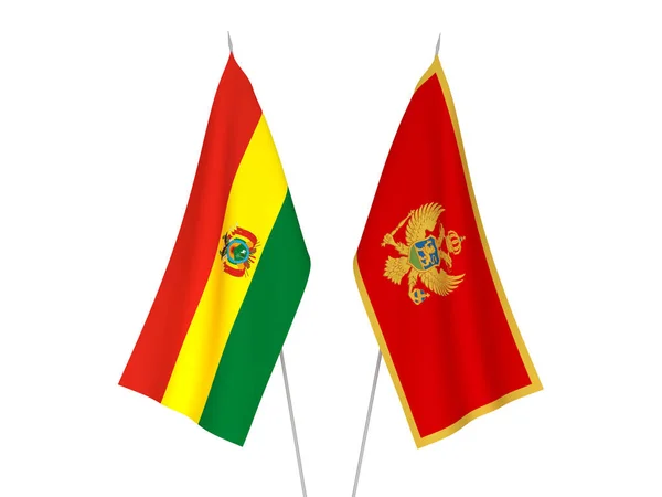 Banderas Nacionales Tela Bolivia Montenegro Aisladas Sobre Fondo Blanco Ilustración — Foto de Stock