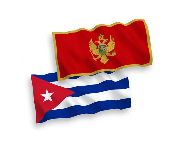 Drapeaux Nationaux Vectoriels Ondes Tissu Monténégro Cuba Isolés Sur Fond — Image vectorielle