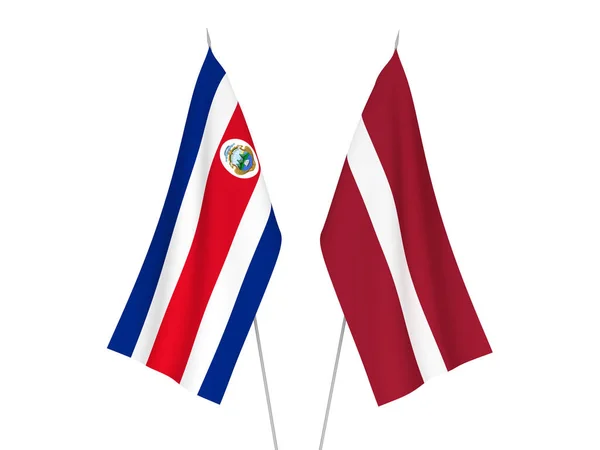 Banderas Nacionales Tela Letonia República Costa Rica Aisladas Sobre Fondo — Foto de Stock