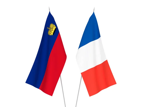 Banderas Nacionales Francia Liechtenstein Aisladas Sobre Fondo Blanco Ilustración Representación — Foto de Stock