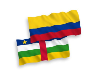 Beyaz arka planda Orta Afrika Cumhuriyeti ve Kolombiya 'nın ulusal taşıyıcı kumaş bayrakları izole edildi. 1 'e 2 oranında.