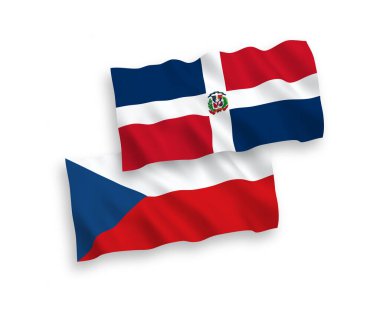 Beyaz arka planda, Çek Cumhuriyeti ve Dominik Cumhuriyeti 'nin ulusal taşıyıcı kumaş bayrakları izole edildi. 1 'e 2 oranında.