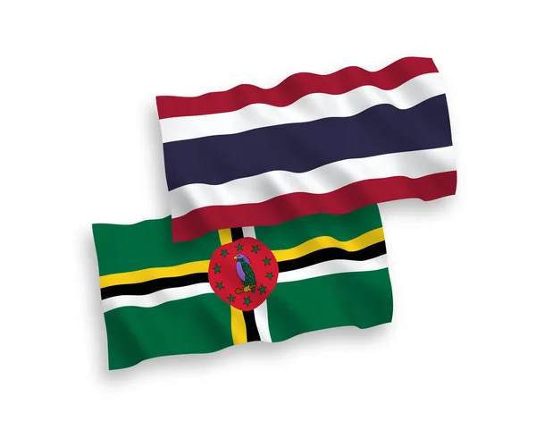 Nemzeti Vektor Szövet Hullám Zászlók Dominika Thaiföld Elszigetelt Fehér Alapon — Stock Vector