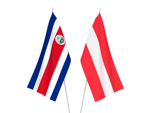 Banderas Nacionales Tela República Costa Rica Austria Aisladas Sobre Fondo — Foto de Stock