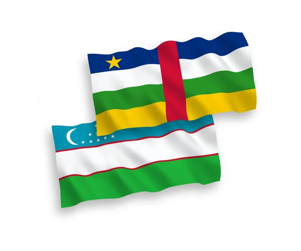 Narodowe Flagi Tkanin Wektorowych Republiki Środkowoafrykańskiej Uzbekistanu Izolowane Białym Tle — Wektor stockowy