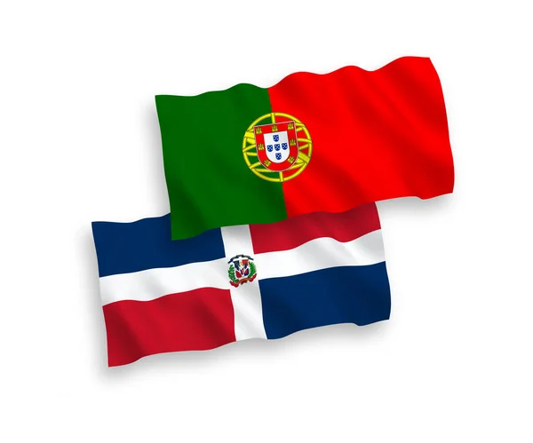 Nationell Vektor Tyg Våg Flaggor Portugal Och Dominikanska Republiken Isolerad — Stock vektor