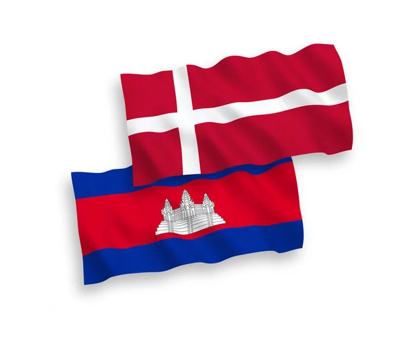 Drapeaux Nationaux Vectoriels Tissu Danemark Royaume Cambodge Isolés Sur Fond — Image vectorielle