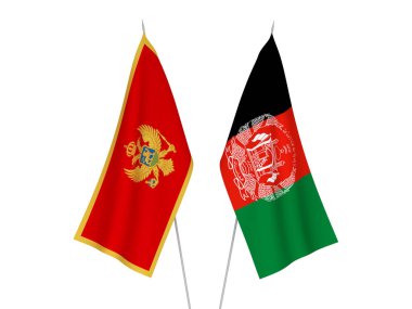 Karadağ ve Afganistan İslam Cumhuriyeti 'nin ulusal kumaş bayrakları beyaz arka planda izole edildi. 3d resimleme.