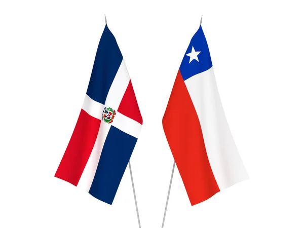 Nationale Stoffen Vlaggen Van Chili Dominicaanse Republiek Geïsoleerd Witte Achtergrond — Stockfoto