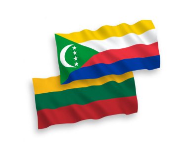 Litvanya 'nın ulusal taşıyıcı kumaş bayrakları ve Komoros Birliği beyaz arka planda izole edildi. 1 'e 2 oranında.