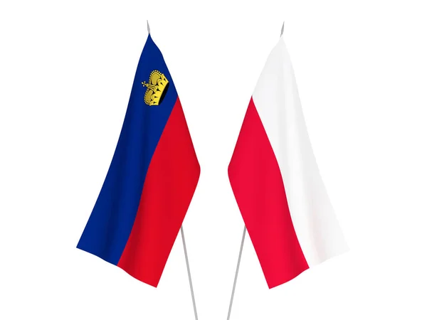 Nationalflaggen Von Liechtenstein Und Polen Isoliert Auf Weißem Hintergrund Darstellung — Stockfoto