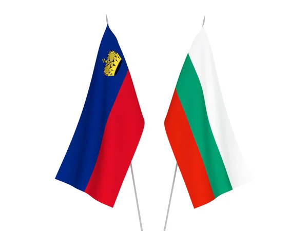 Bandeiras Tecido Nacional Bulgária Liechtenstein Isoladas Fundo Branco Ilustração Renderização — Fotografia de Stock